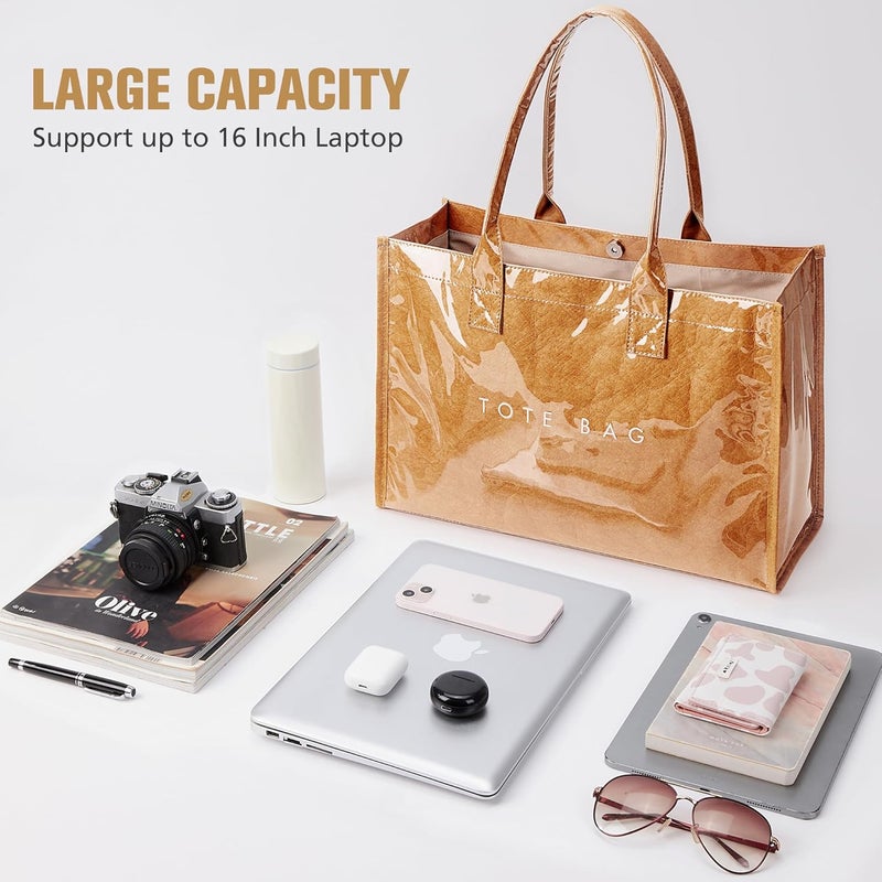 KALIDI FANCY FOREST KALIDI PVC Tote Bag Women’s Kraft Paper Work Handbags Purses with Top Handle - Image 5